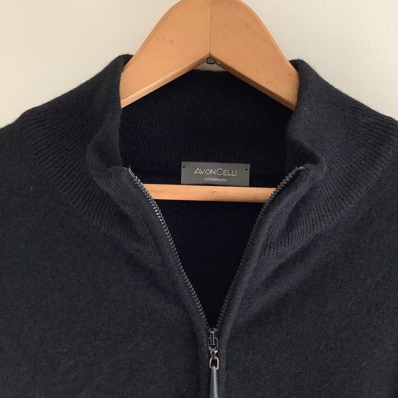 100% CASHMERE MADE IN ITALY AVON CELLI 1/4 Zip Black Sweater - Picture 3 of 6